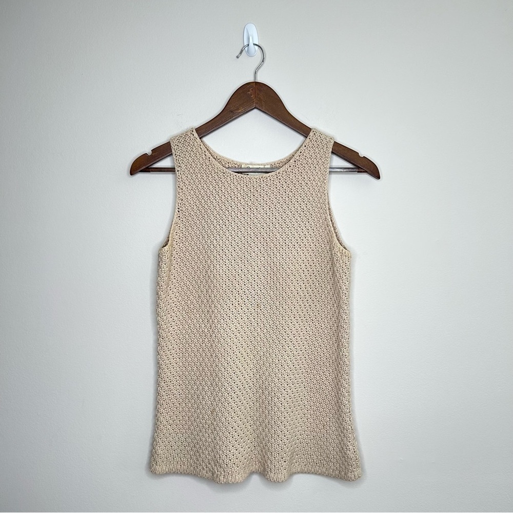 Eddie Bauer Cotton Knit Sweater Vest Beige Tan Small
